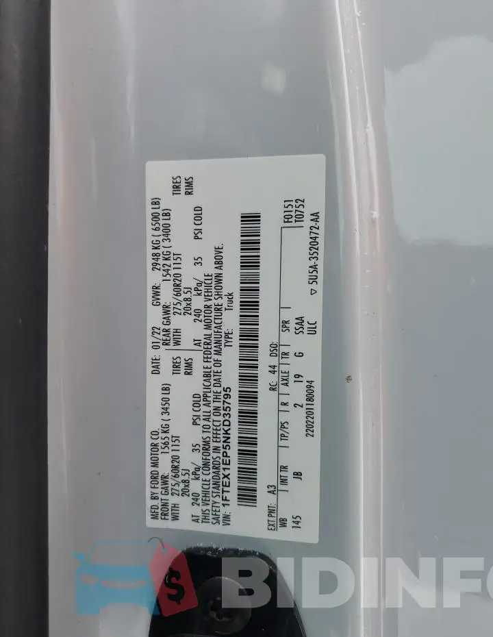 1FTEX1EP5NKD35795 Photo# 12