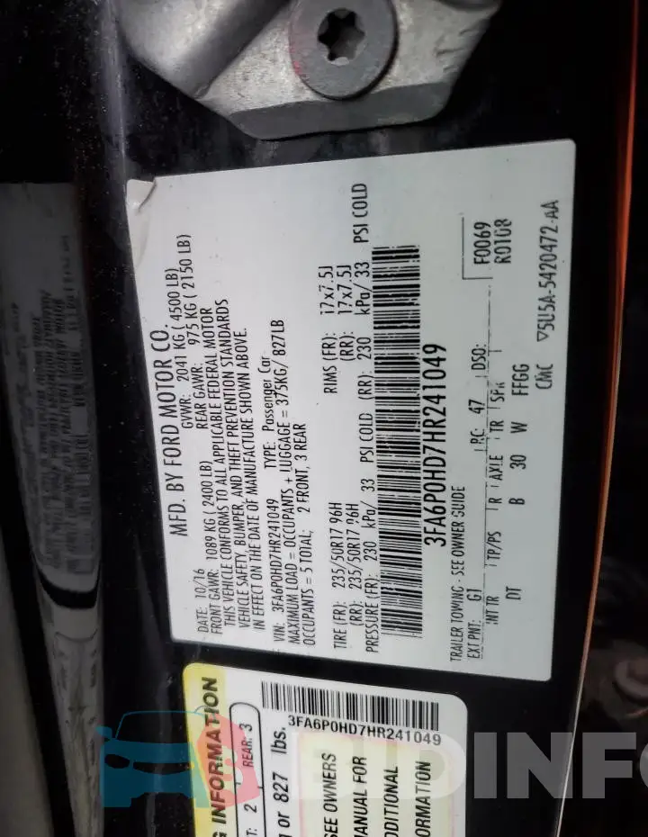 3FA6P0HD7HR241049 Photo# 12