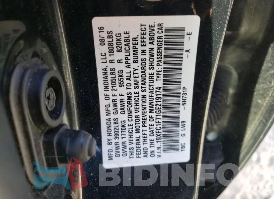 19XFC1F71GE219174 Photo# 12