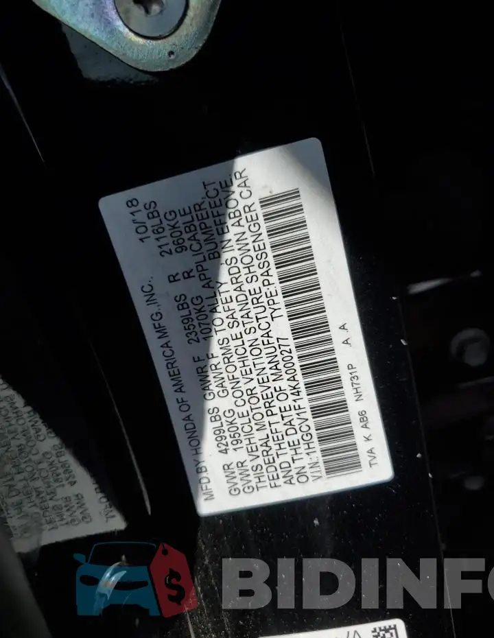1HGCV1F14KA000277 Photo# 12