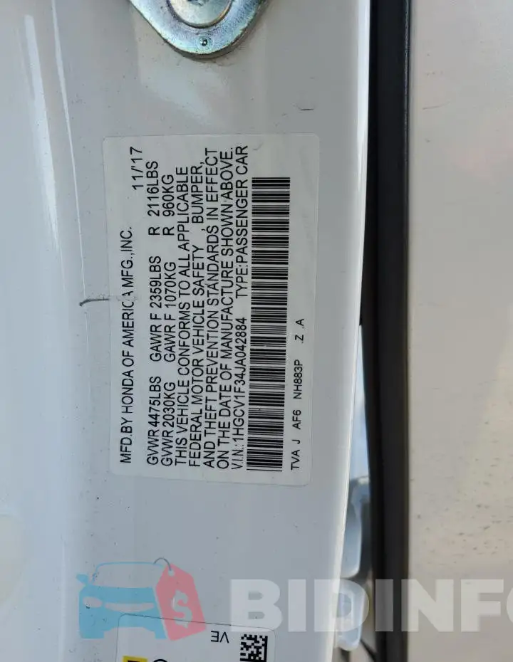 1HGCV1F34JA042884 Photo# 12