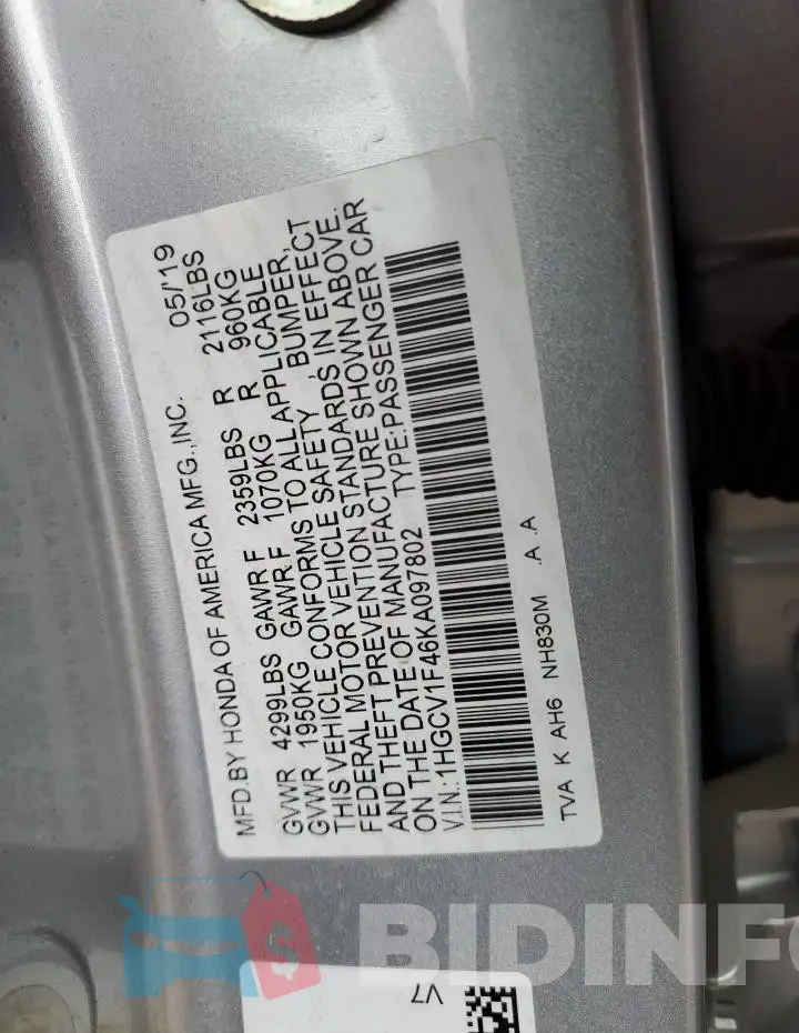 1HGCV1F46KA097802 Photo# 12