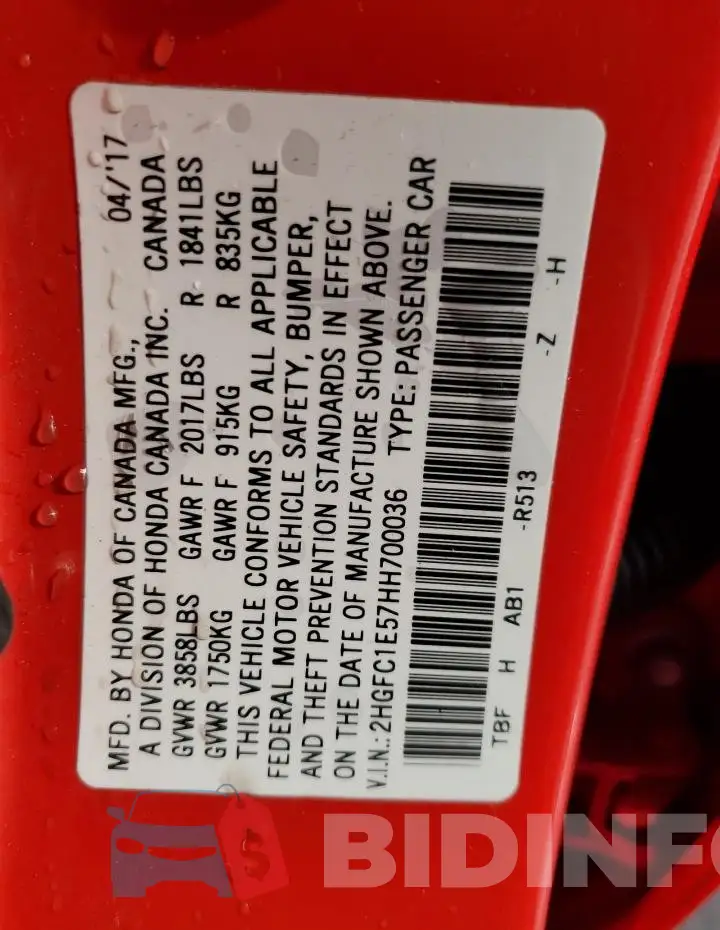 2HGFC1E57HH700036 Photo# 12