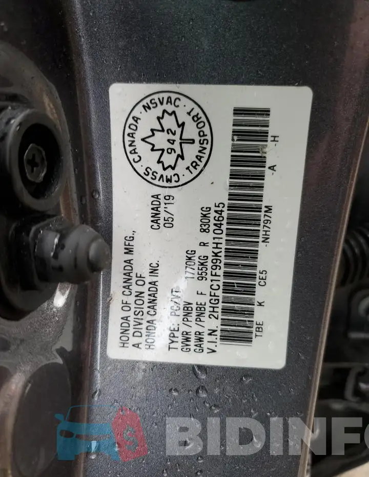 2HGFC1F99KH104645 Photo# 12