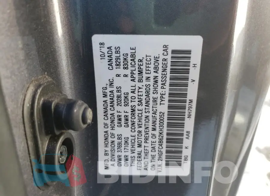 2HGFC4B62KH300052 Photo# 12