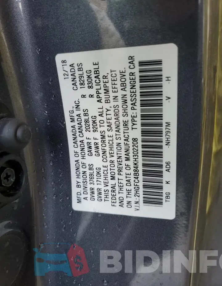 2HGFC4B84KH302208 Photo# 12