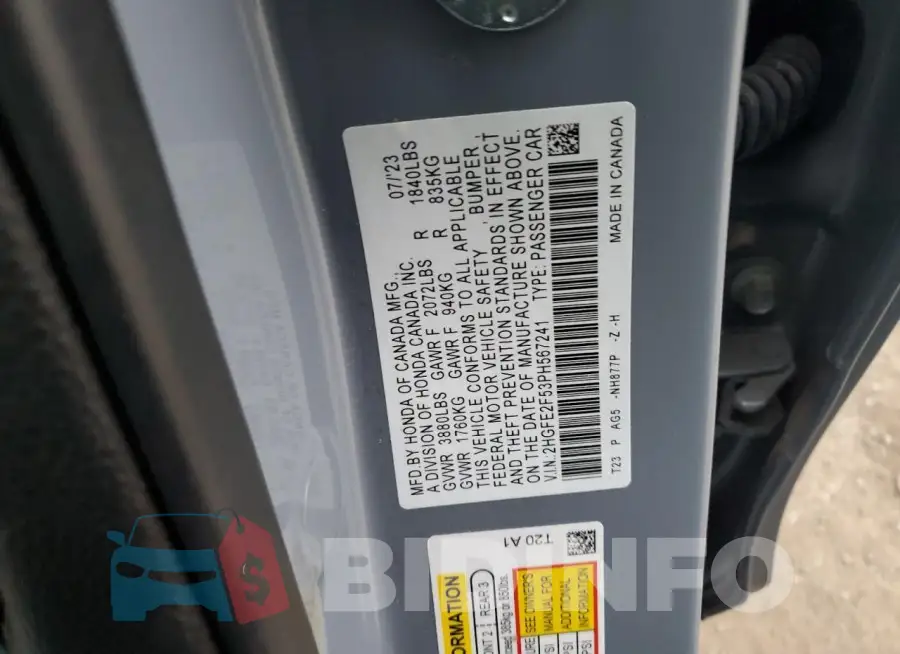 2HGFE2F53PH567241 Photo# 12
