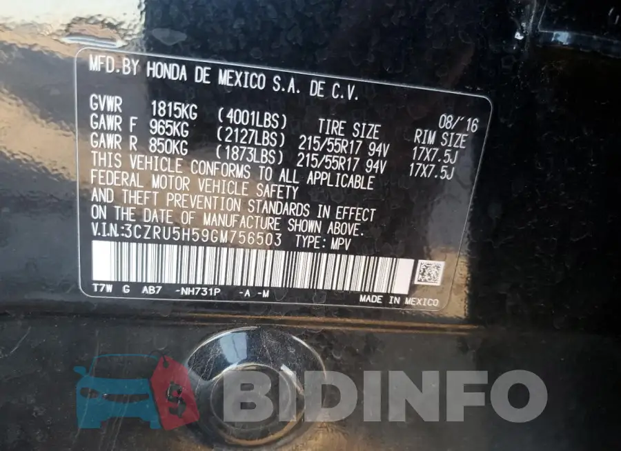 3CZRU5H59GM756503 Photo# 13