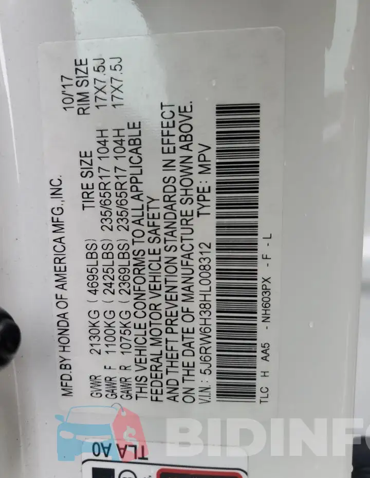 5J6RW6H38HL008312 Photo# 12
