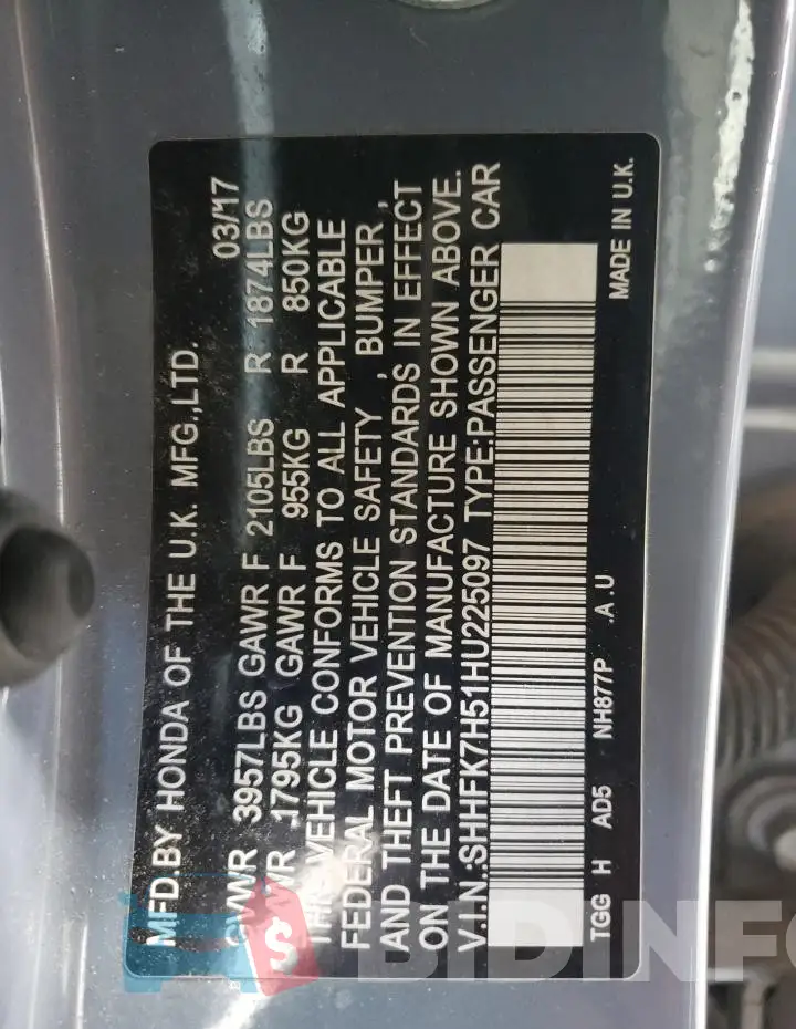 SHHFK7H51HU225097 Photo# 14