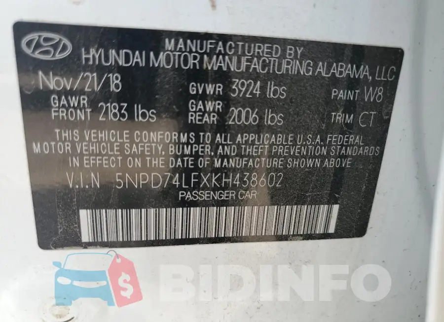 5NPD74LFXKH438602 Photo# 12