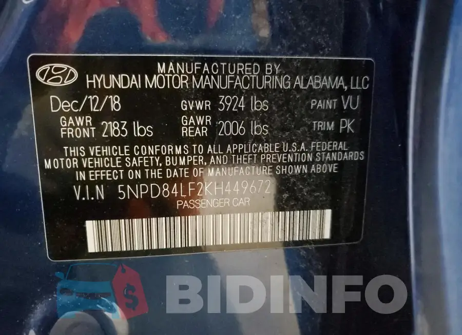 5NPD84LF2KH449672 Photo# 13