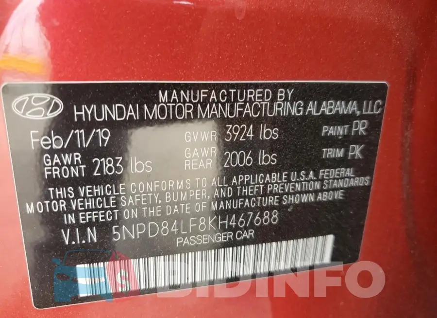 5NPD84LF8KH467688 Photo# 12