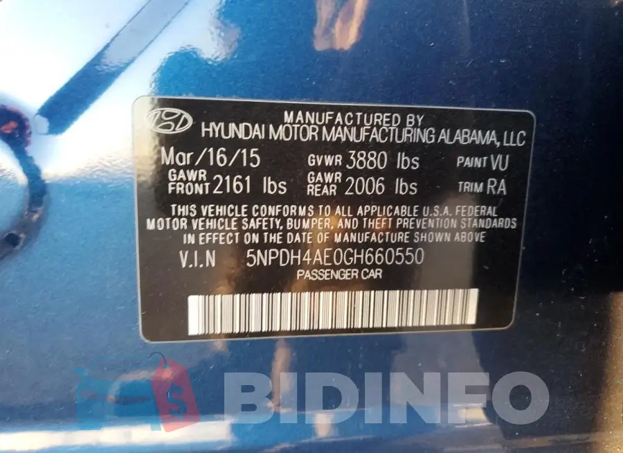 5NPDH4AE0GH660550 Photo# 12