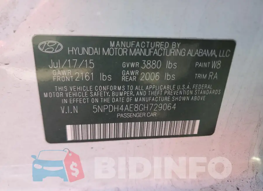 5NPDH4AE8GH729064 Photo# 12