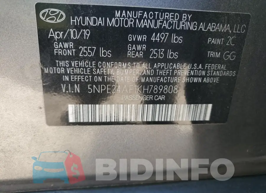 5NPE24AF1KH789808 Photo# 12