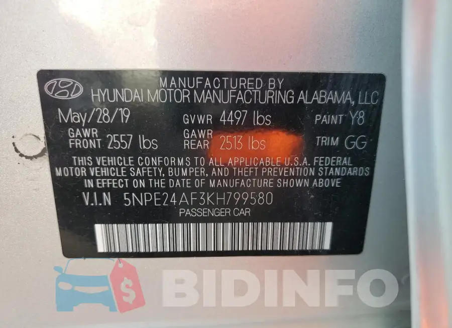 5NPE24AF3KH799580 Photo# 12