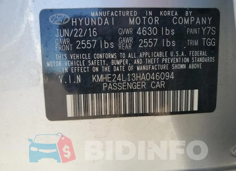 KMHE24L13HA046094 Photo# 13