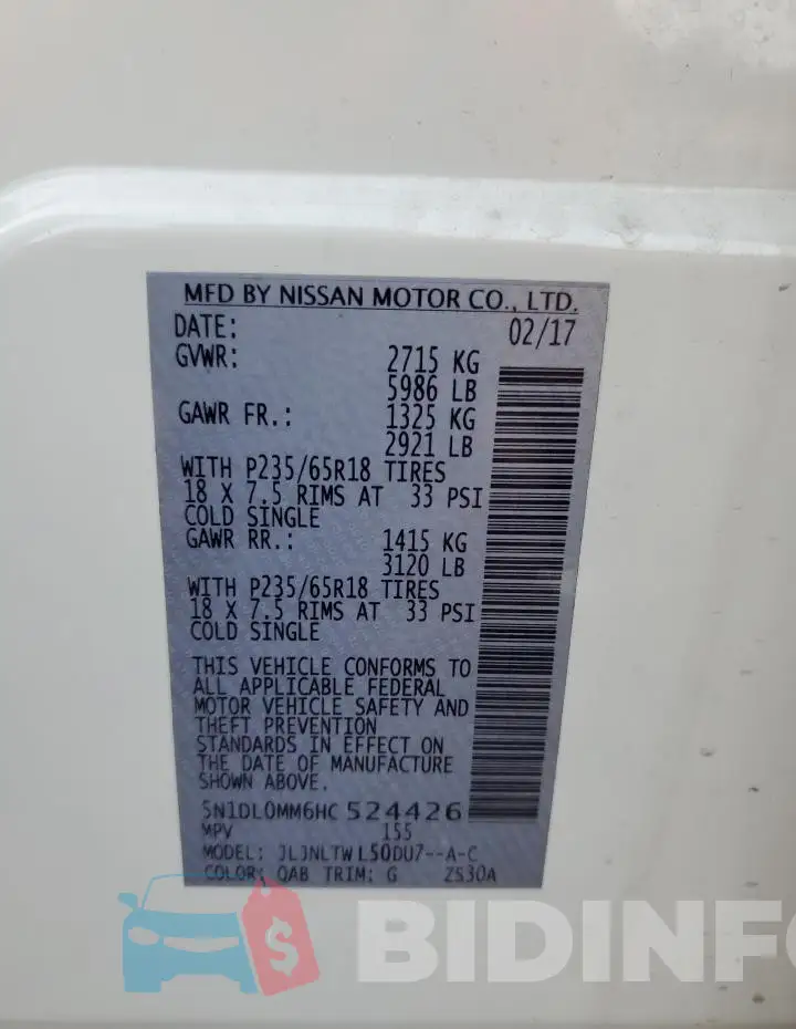 5N1DL0MM6HC524426 Photo# 14