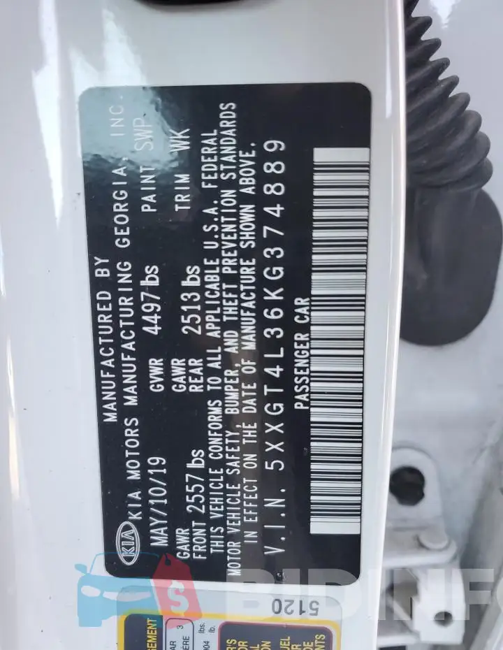 5XXGT4L36KG374889 Photo# 13