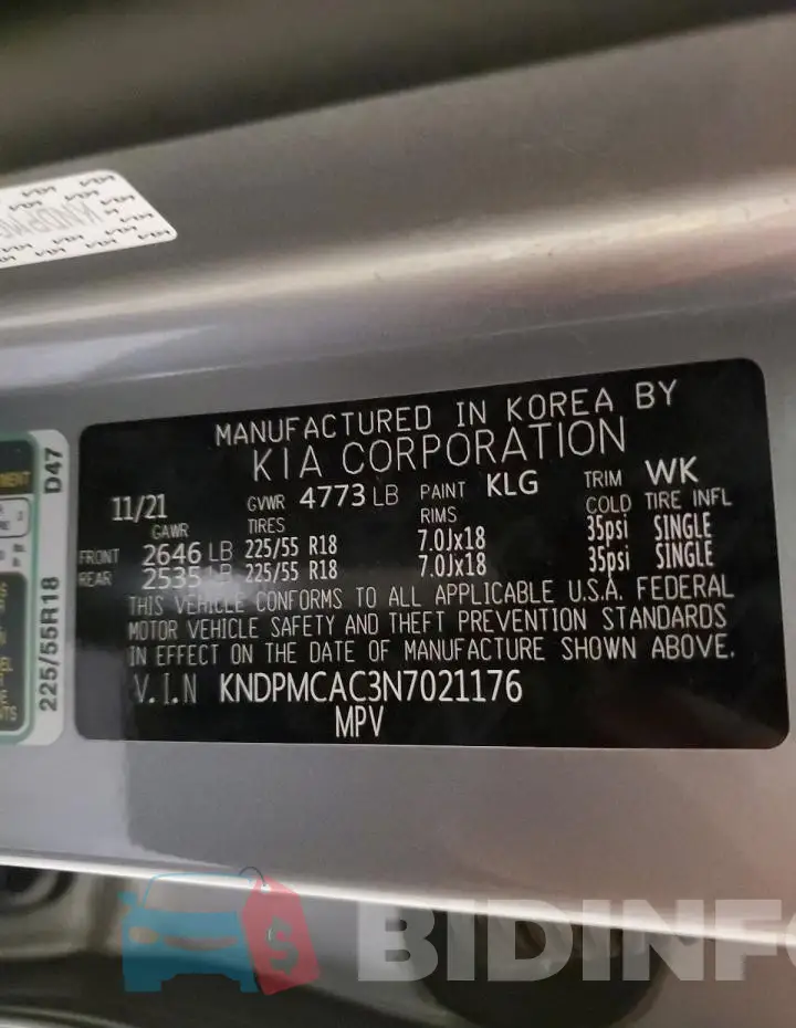 KNDPMCAC3N7021176 Photo# 12