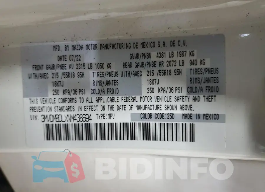 3MVDMBDLXNM438694 Photo# 14