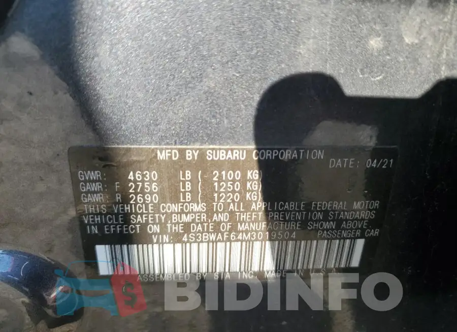 4S3BWAF64M3019504 Photo# 10