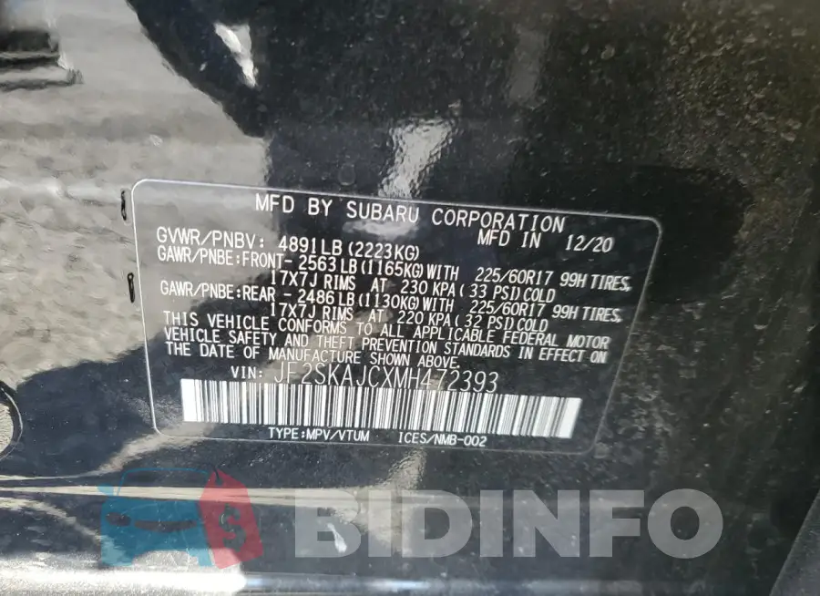 JF2SKAJCXMH472393 Photo# 13