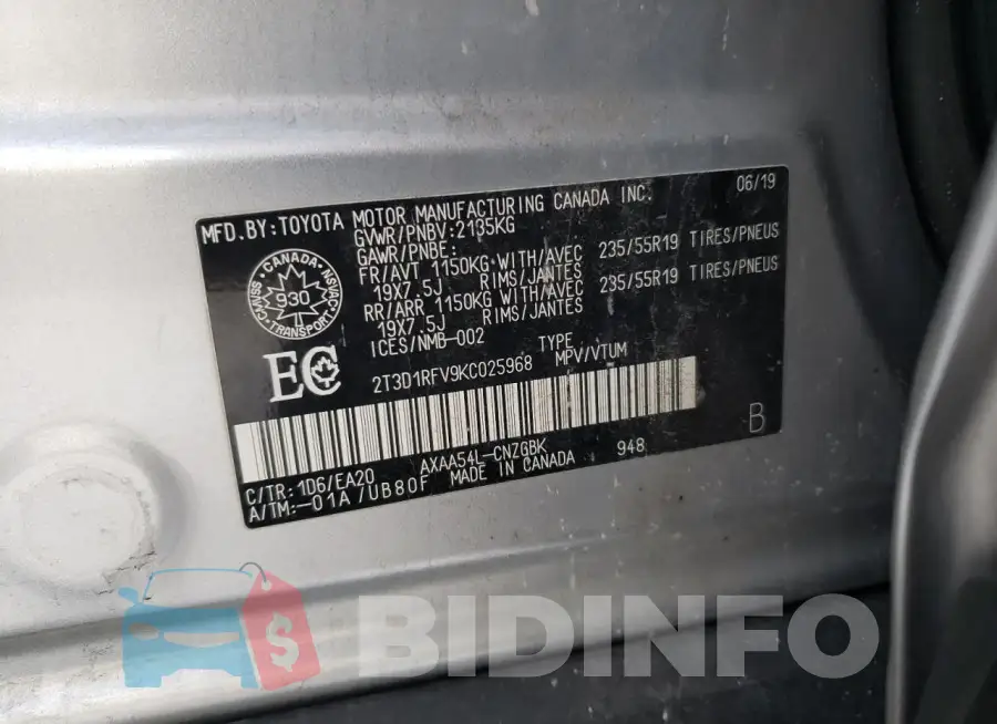 2T3D1RFV9KC025968 Photo# 13