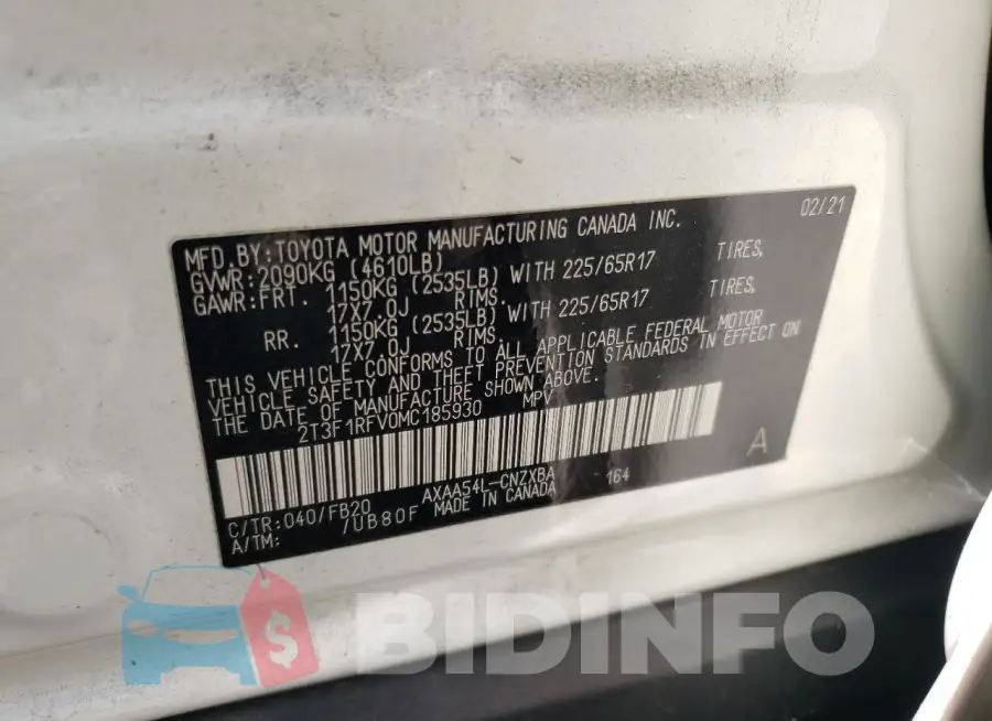 2T3F1RFV0MC185930 Photo# 13