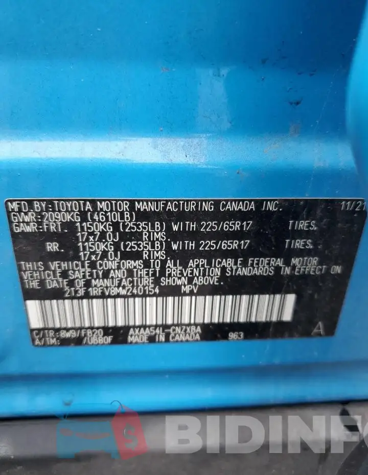 2T3F1RFV8MW240154 Photo# 14