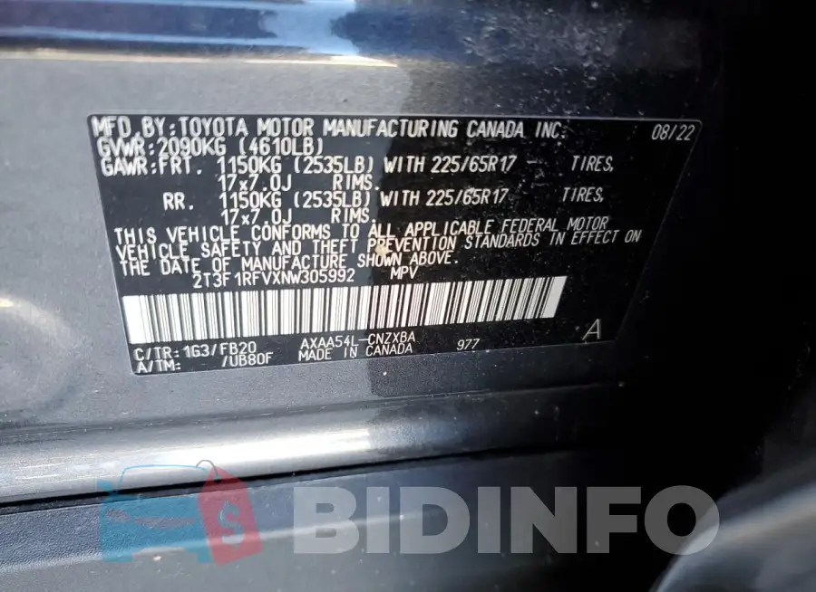 2T3F1RFVXNW305992 Photo# 13