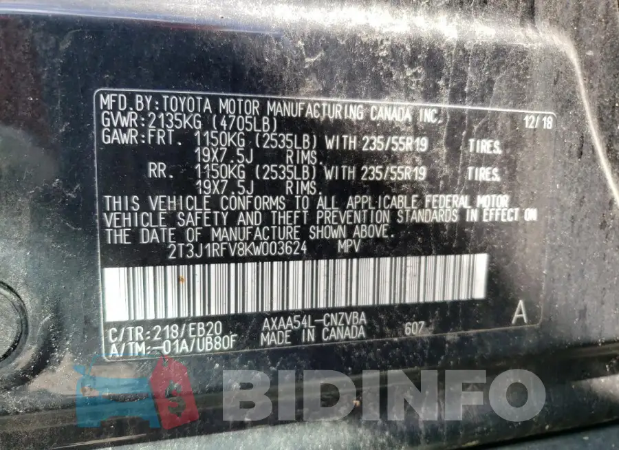 2T3J1RFV8KW003624 Photo# 13
