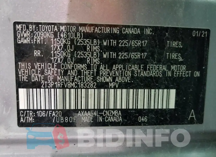 2T3P1RFV8MC183282 Photo# 13