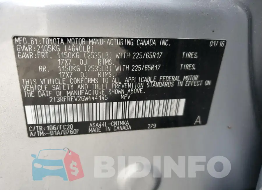 2T3RFREV2GW444145 Photo# 13