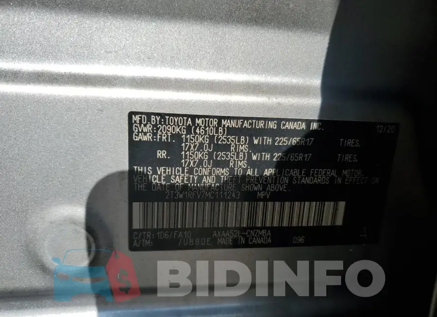 2T3W1RFV7MC111243 Photo# 13