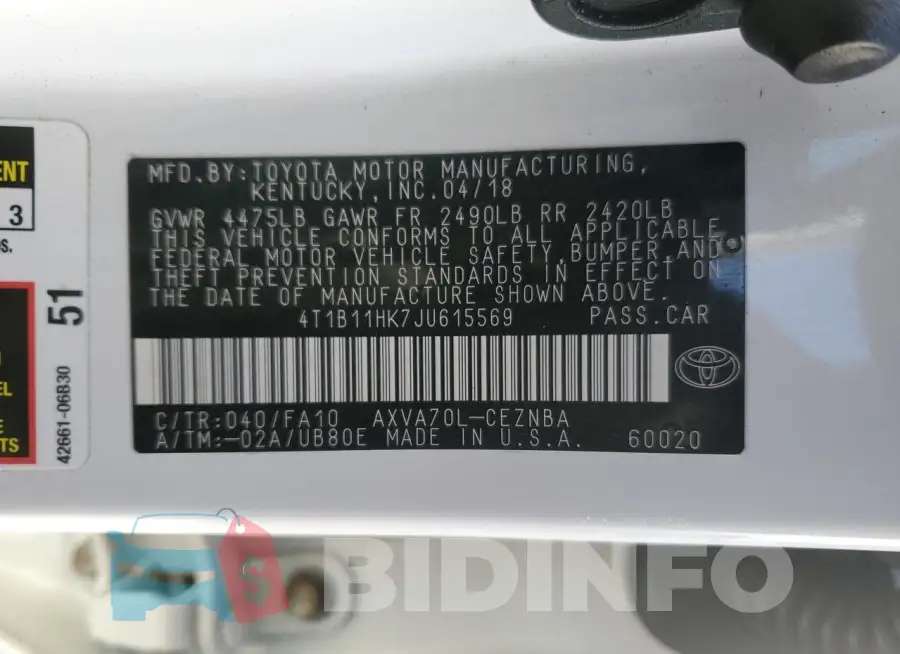 4T1B11HK7JU615569 Photo# 12