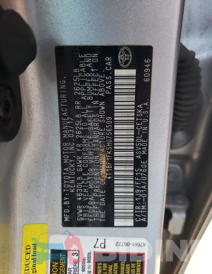 4T1BF1FK5HU756509 Photo# 12