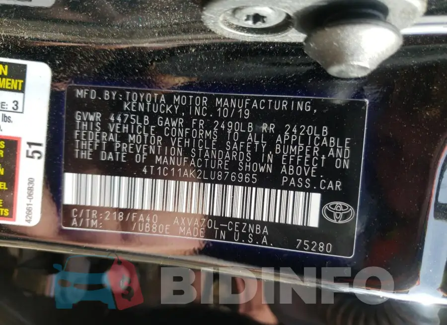 4T1C11AK2LU876965 Photo# 12