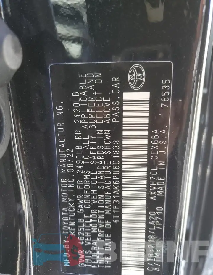 4T1F31AK6PU601838 Photo# 13