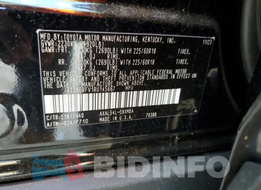 4T3B6RFV1RU145667 Photo# 13