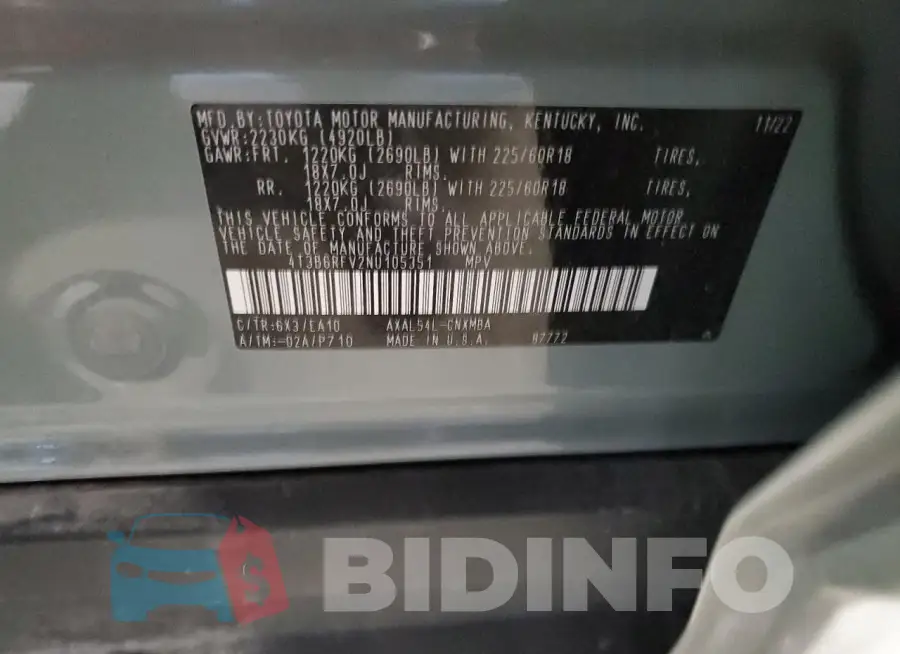 4T3B6RFV2NU105351 Photo# 12