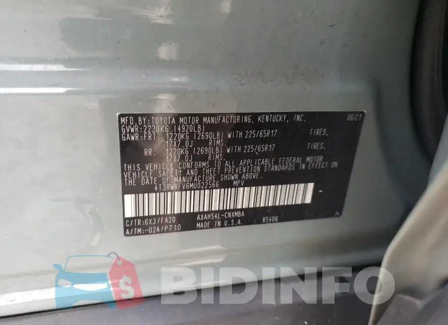 4T3RWRFV6MU022566 Photo# 13