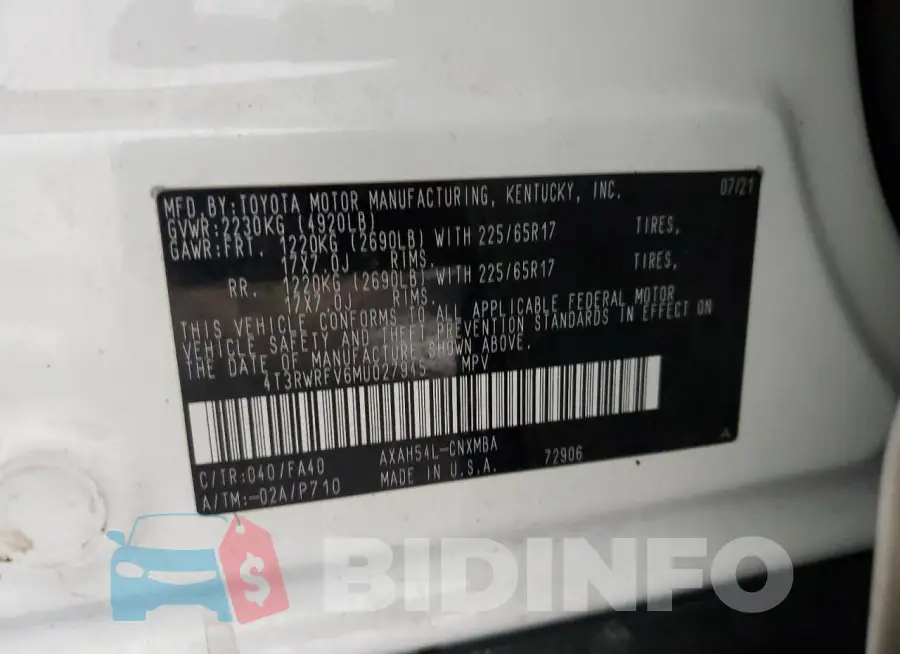 4T3RWRFV6MU027945 Photo# 14