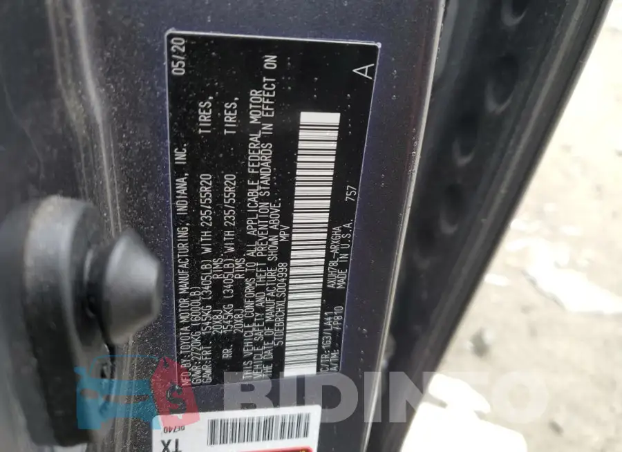 5TDEBRCHXLS004998 Photo# 13