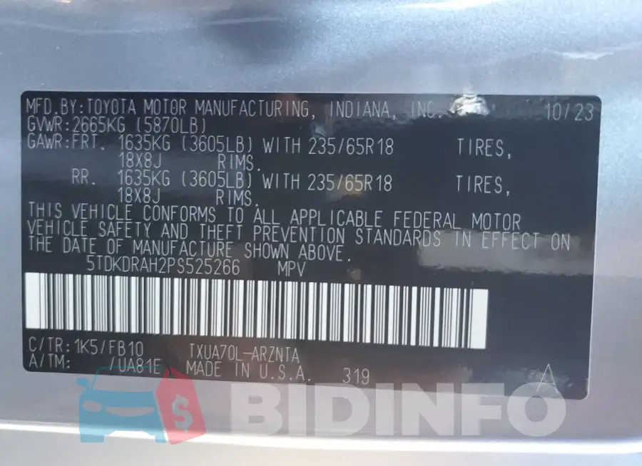 5TDKDRAH2PS525266 Photo# 13