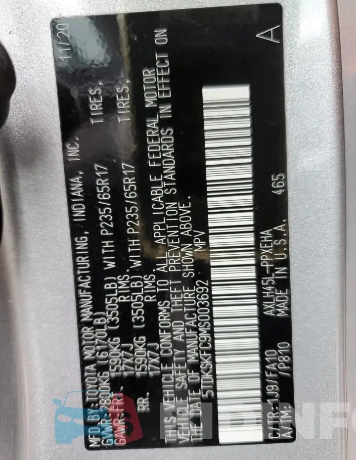 5TDKSKFC9MS003692 Photo# 13