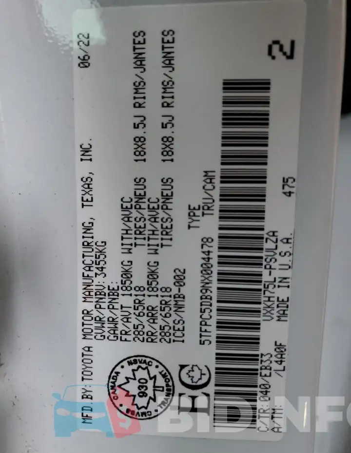 5TFPC5DB9NX004478 Photo# 12