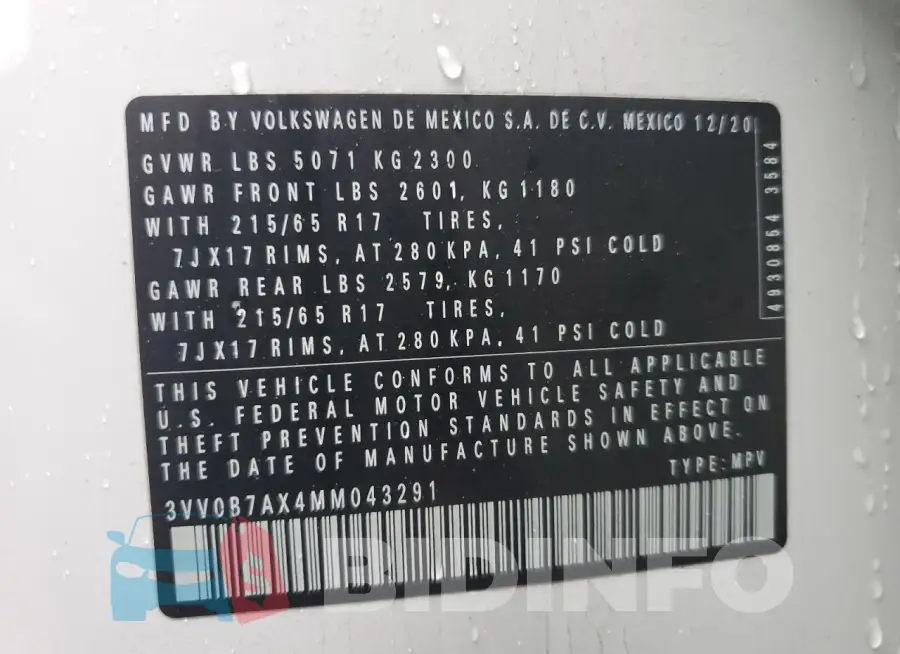 3VV0B7AX4MM043291 Photo# 13