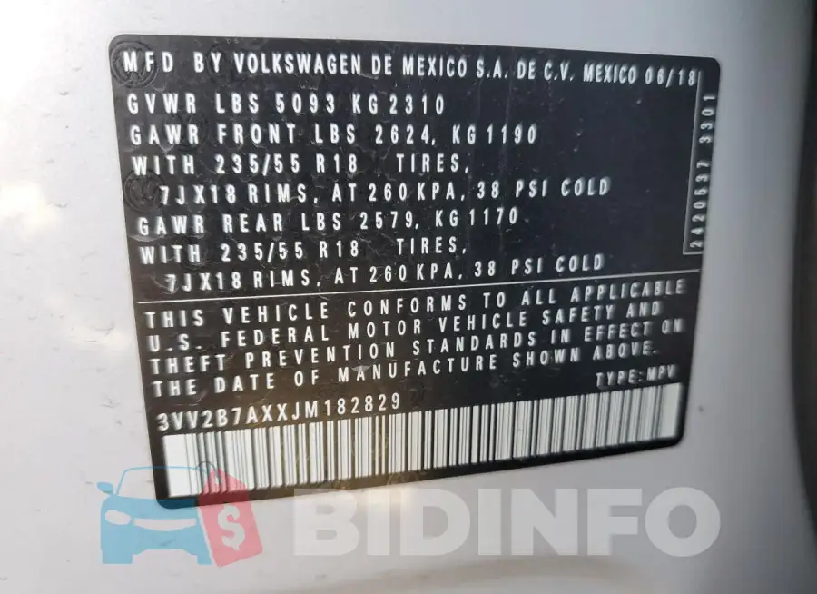 3VV2B7AXXJM182829 Photo# 12